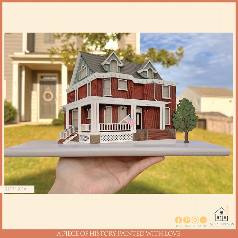Hand-painted wooden house miniature