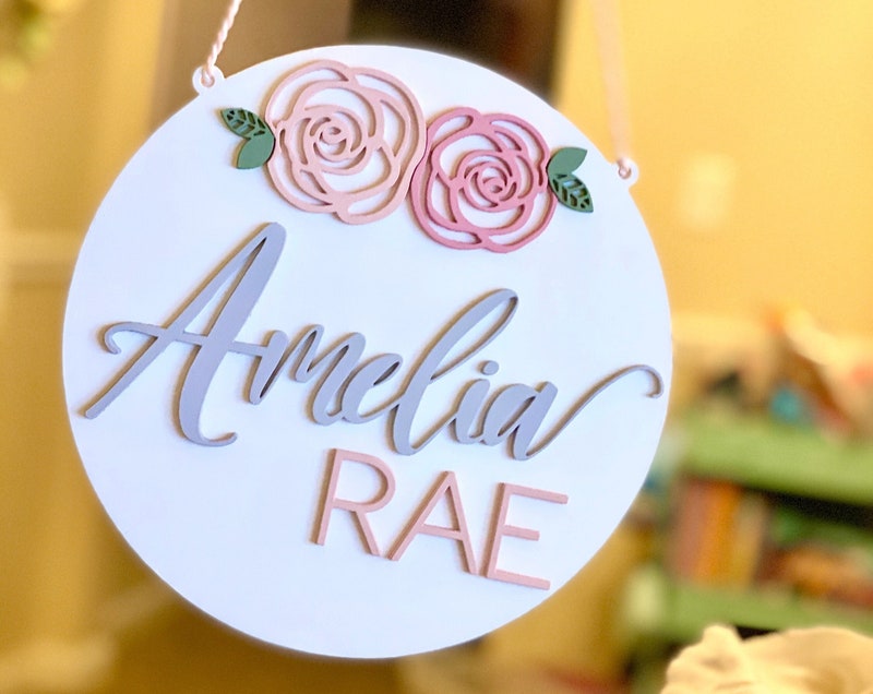 Custom Floral Wood Name Sign, Baby Nursery Decor, Maternity Photo Prop  $45.00  FREE shipping