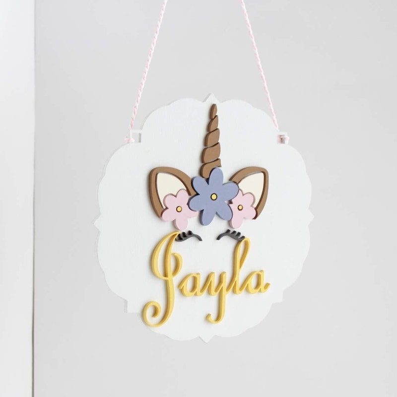 Custom Unicorn Name Sign, 3D Laser Cut Wood, Nursery Decor  $45.00  FREE shipping